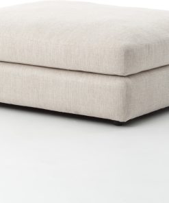 46" Novella Ottoman Essence Natural Woven Linen Black Metal Frame Low Deep