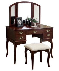 Wooden Vanity Set With Stool, Cherry