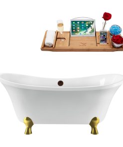 60" Streamline N920BGL-ORB Clawfoot Tub and Tray With External Drain
