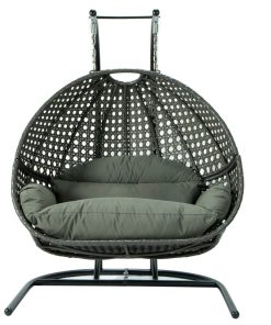 2 Person Charcoal Wicker Double Hanging Egg Swing Chair, Dark Gray