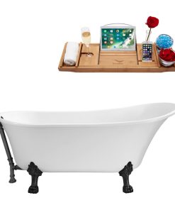 59" Streamline N341BL-BGM Soaking Clawfoot Tub and Tray With External Drain