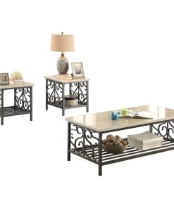 3-Piece Faden Metal Occasional with Faux Marble Cocktail, 2 End Table