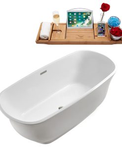 67" Streamline N661BNK Soaking Freestanding Tub and Tray With Internal Drain