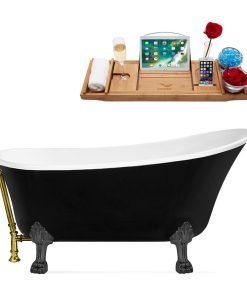 59" Streamline N344BGM-BGL Clawfoot Tub and Tray With External Drain