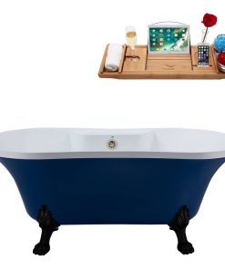 60" Streamline N107BL-BNK Soaking Clawfoot Tub and Tray With External Drain