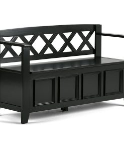 Transitional Storage Bench, X-Shaped Patterned Back and Raised Accents, Black