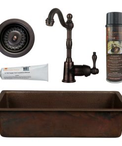 28" Rectangle Hammered Copper Bar/Sink Pack-4 With Accessories
