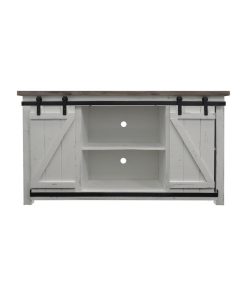 The Urban Port 69" Wood Media Console with Barn Style Sliding Door in White