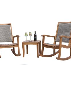 3-Piece Eucalyptus/Driftwood Gray Wicker Rocking Chair Set, Square Table