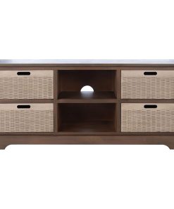 Unique TV Stand, 2 Open Compartments & 4 Basket Style Drawers, Brown