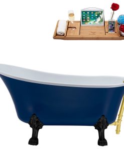63" Streamline N368BL-BGL Soaking Clawfoot Tub and Tray With External Drain