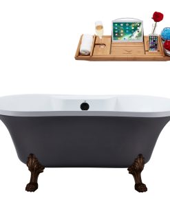 60" Streamline N105ORB-BL Soaking Clawfoot Tub and Tray With External Drain