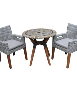 3-Piece Sandstone, Eucalyptus and Metal Bistro Set With Arm Chairs