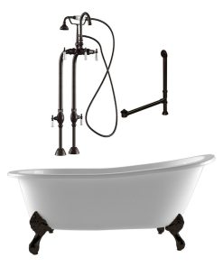 61" Cast Iron Slipper Bathtub, Gooseneck Freestanding Faucet Plumbing PKG- CH