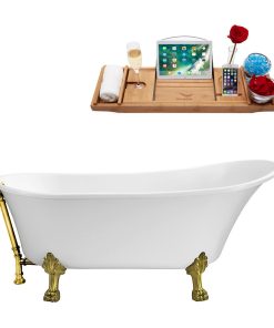 59" Streamline N341BGL-GLD Soaking Clawfoot Tub and Tray With External Drain