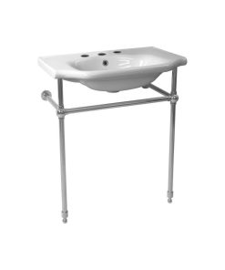 Traditional Ceramic Console Sink With Chrome Stand, Three Hole