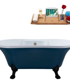 60" Streamline N106BL-BNK Soaking Clawfoot Tub and Tray With External Drain