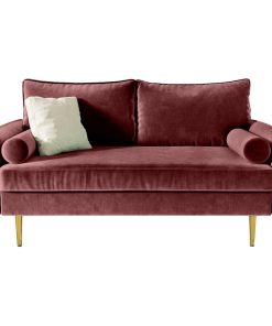 The Audrey I Velvet Round Arm Loveseat, Wine Red