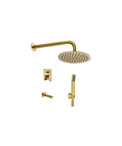 Wall Mount Gold Single Lever Round Shower Set With Handheld Shower Head