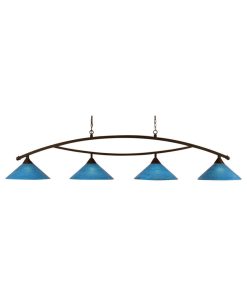 Toltec Lighting Bow 4-Light Billiard Light, 16" Blue Italian Glass, Dark Granite
