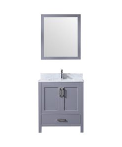30 Inch Dark Gray Modern Bathroom Vanity with Sink, White Marble
