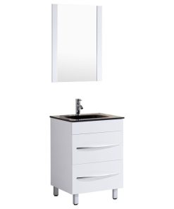 Style 4, 24"W White Vanity Sink Base Cabinet, Mirror, LV4-24W