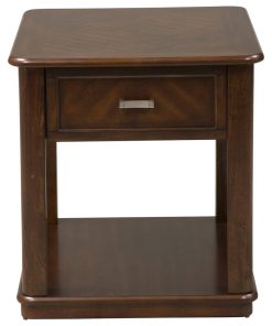 Transitional End Table, Open Lower Shelf and Storage Drawer, Dark Toffee Finish