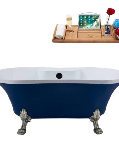 60" Streamline N107BNK-BL Soaking Clawfoot Tub and Tray With External Drain