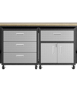 3-Piece Fortress Mobile Space-Saving Garage Cabinet and Worktable Set 5.0, Gray