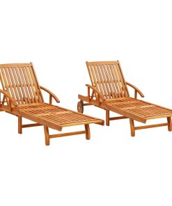 vidaXL 2x Solid Acacia Wood Sun Loungers Wooden Sunbed Chaise Lounges Outdoor