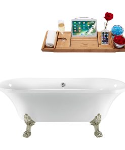 68" Streamline N861BNK-CH Clawfoot Tub and Tray With External Drain