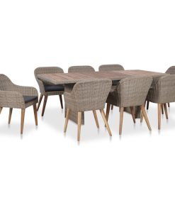 vidaXL Patio Dining Set with Cushions 9 Pieces Poly Rattan Outdoor Garden