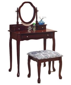2 Piece Vanity Set with Stool With Three Drawers, Brown Red