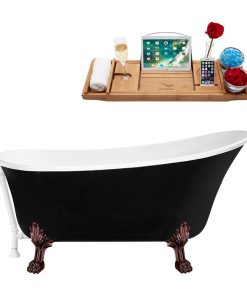 59" Streamline N344ORB-WH Clawfoot Tub and Tray With External Drain
