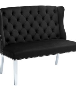 Suri Velvet Upholstered Settee Bench, Black