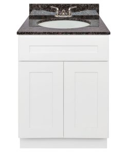 24" Bathroom Vanity, Tan Brown Granite Top, Faucet LB3B, Alpina White
