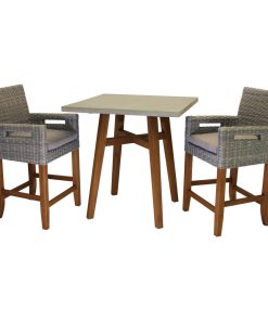 3-Piece Counter Height Sq. Composite With Light Gray Wicker Chairs Set
