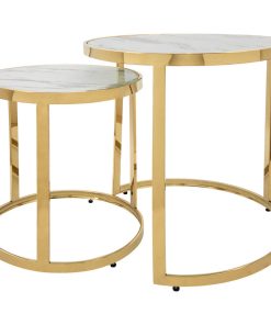 2-Piece Set Metal Round Side Table, Gold