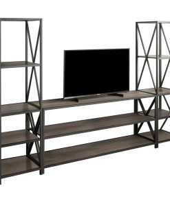 3-Piece Industrial Bookcase Set, Gray Wash