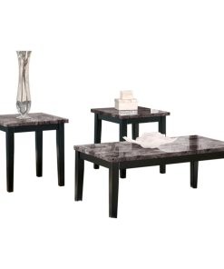 3 Pieces Coffee Table Set, Wooden Base & Elegant Faux Marble Top, Black/Grey