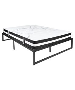 14 Inch Metal Platform Bed Frame w/12 Inch Pocket Spring Mattress in a Box, Quee