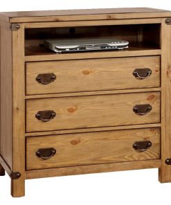 Wooden Media Chest With 3 Drawers, Weathered Elm
