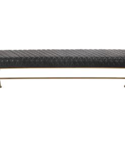 58.5 Inch Bench Onyx Black Leather Black Art Deco
