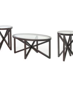 Wood And Glass 3 Piece Cocktail Set With Star Design Base, Brown