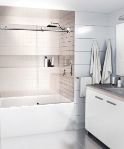 56-60"x60" Frameless Bath Tub Sliding Shower Door, Brushed Nickel