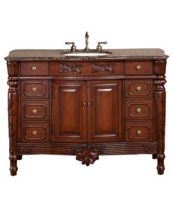 48 Inch Brown Bathroom Vanity with Single Sink, Granite Top, Traditional