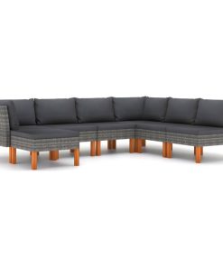 vidaXL Patio Lounge Set with Cushion 7 Pieces Poly Rattan Gray Garden Seat
