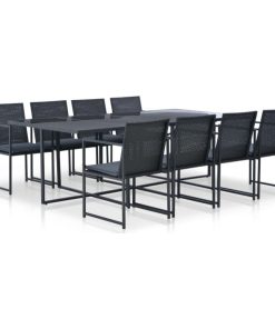 vidaXL Patio Dining Set with Cushions 9 Pieces Poly Rattan Black Garden Seat