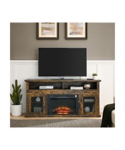 65 inch TV stand Electric Fireplace TV storage with rustic brown finish