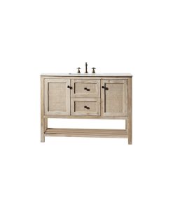 48" Solid Wood Sink Vanity With Moon Stone Top, No Faucet, White Wash